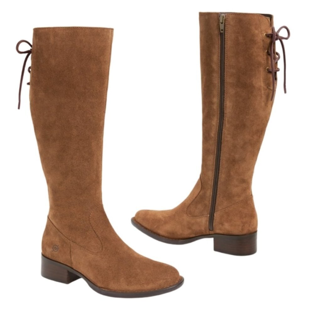NEW Born "Cotto" Brown Suede Tall Boots w/ Lace Up Back Detail
